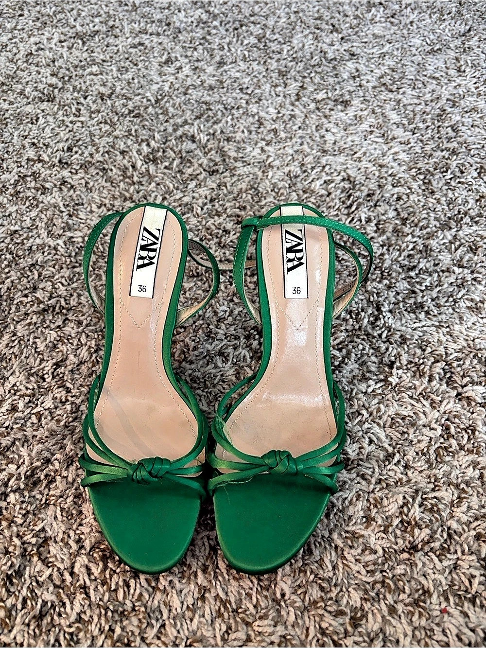 ZARA Strappy Knot Heeled Sandals in Green EU 35